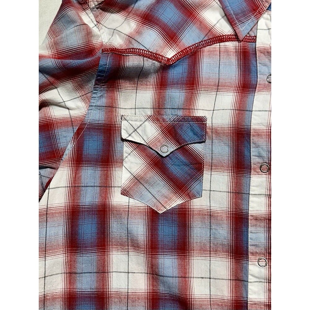 Roper Western Shirt Women’s XL Red Blue Plaid Paisley Snap Long Sleeve Cotton - Picture 9 of 11